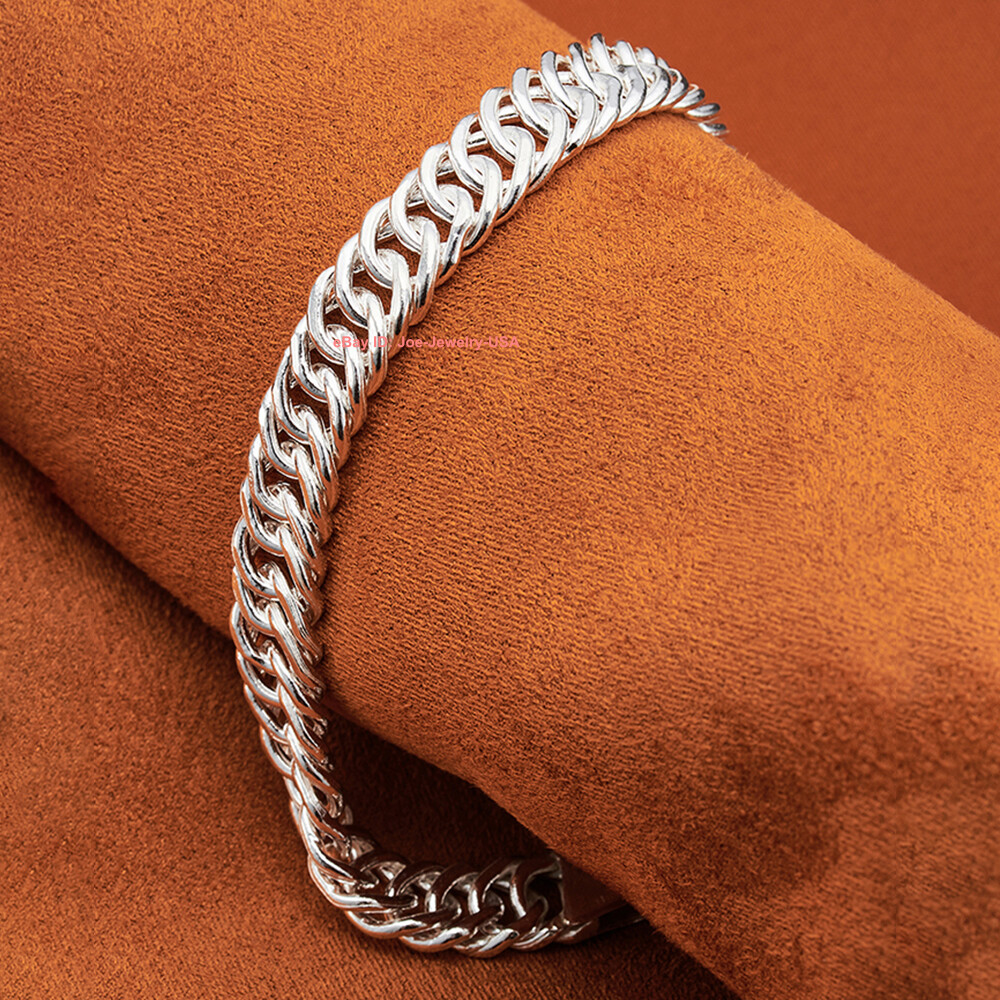Real 990 Fine Silver Men's Bracelet 9mm Wider Curb Link Real 990 Fine Silver Men's Bracelet 9mm Wider Curb Link