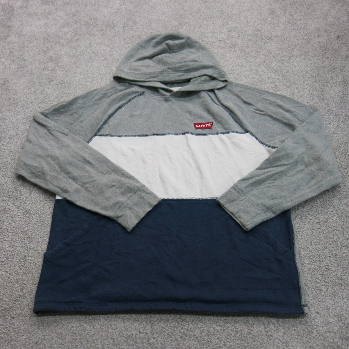 Levis Mens Pullover Colorblock Hoodie Long Sleeves Gray White Blue