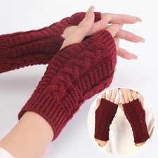 Women Winter Hand Warmer Fingerless Knitted Faux Wool Arm Gloves