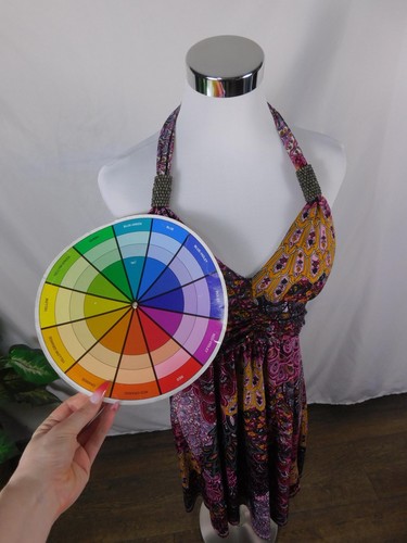 Abito Boho Paisley Halter donna medio multicolore perline impero vita estate - Foto 11 di 12
