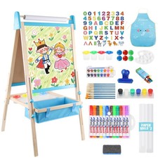 Adjustable Wooden Easel for Kids, Art Learning Toy, Blackboard Whiteboard, 2