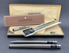 1980-88 Sheaffer Targa 1001 Brushed SS FP /Penc, SS Med Nib w/ Converter - NOS