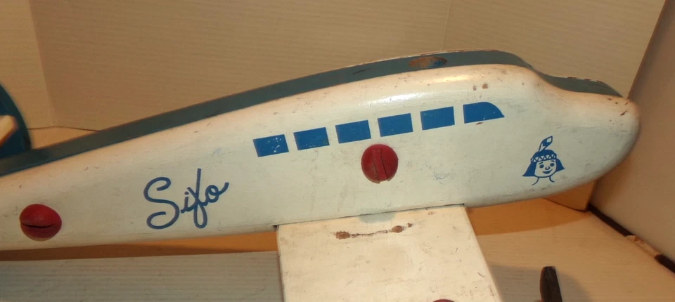 1940's Sifo Indian LARGE Wooden Toy Airplane WWII Era - Image 4 of 4