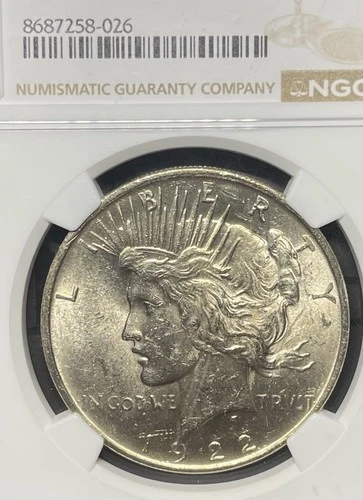 1922 NGC MS60 Peace Dollar-90% Silver Certified