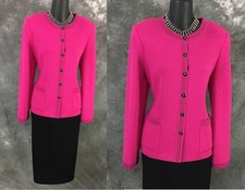 BEAUTIFUL St John collection knit jacket pink black suit blazer size 8