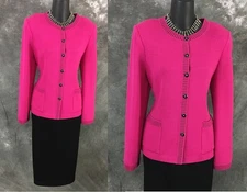 BEAUTIFUL St John collection knit jacket pink black suit blazer size 8