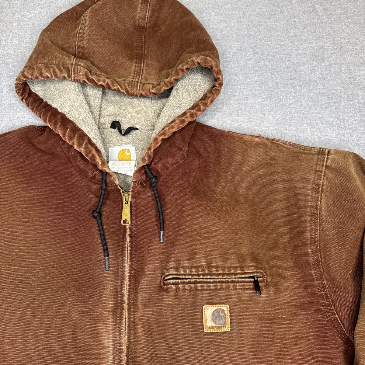 Carhartt Jacket J141 CLY Mens XL Red Canvas Hooded Distressed