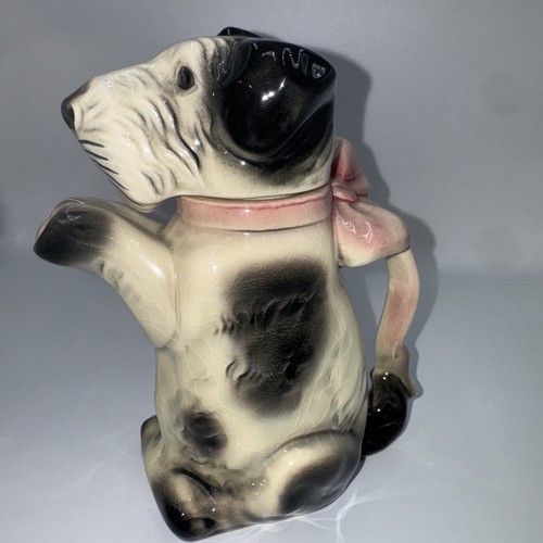 Vintage Erphila Keramik schwarz/weiß Terrier Hund mit rosa Schleife Teekanne Germany 50er - Bild 3 von 15