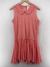 FP ONE FREE PEOPLE Dress S Embroidered Mesh Blouson Sleeveless Sheer Nylon Pink