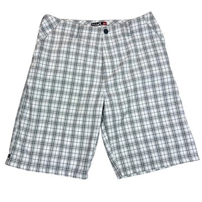 Quiksilver Bermuda Shorts Men's 36'' Skateboard Plaid Grey White Y2K