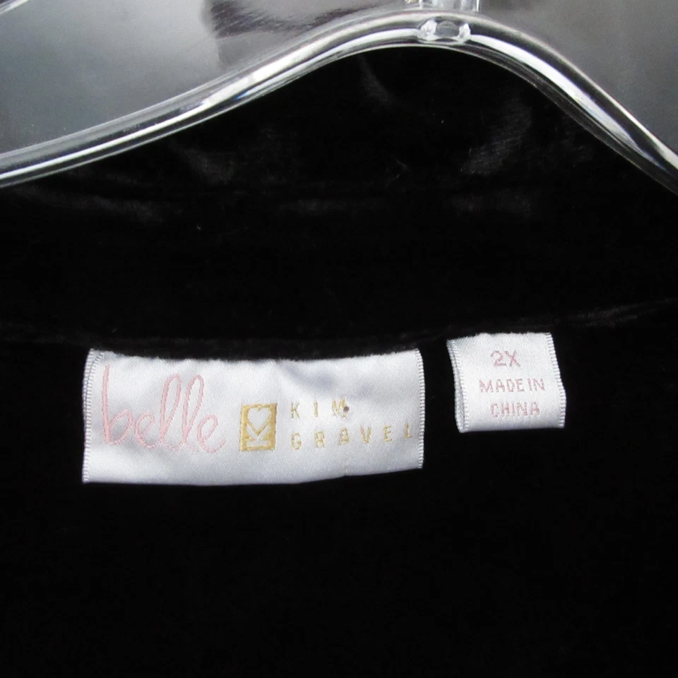 Belle By Kim Gravel 束腰外衣上衣加 2X 黑色天鹅绒大衬衫口袋 Whimsogoth — 第 4/4 张图片