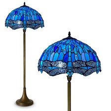 Blue Dragonfly Tiffany Floor Lamp Stained Glass Handcrafted 16 Inch Home Decor