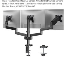 Triple Monitor Desk Mount Gas Spring Adjustab...