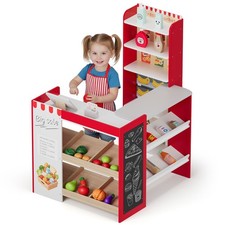 Kids Pretend Play Grocery Store w/Chalkboard/Cash Register/Play Food Accessories