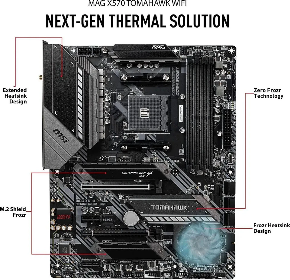 MSI MAG X570 TOMAHAWK WIFI AM4 AMD X570 ATX AMD Motherboard view 2