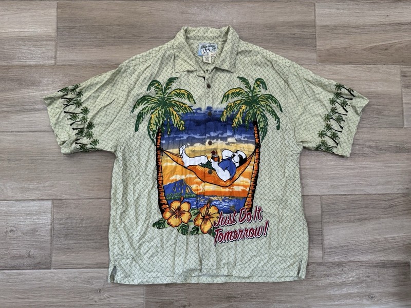 Vintage Big Dogs Men's Button Shirt LARGE Relaxed Rayon Sunset Beach 90s Y2K EUC