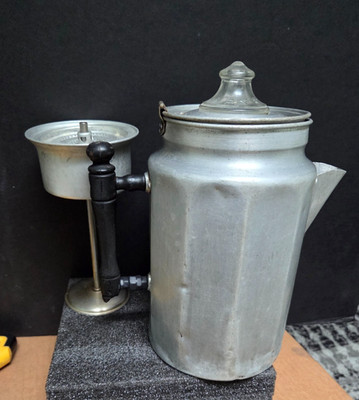 Pure Aluminum 9 Cup Coffee Percolator Complete with Wooden Handle