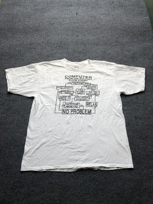 Computer Problem Solving Flow Chart Shirt Mens XL White Graphic Funny Geek Tech