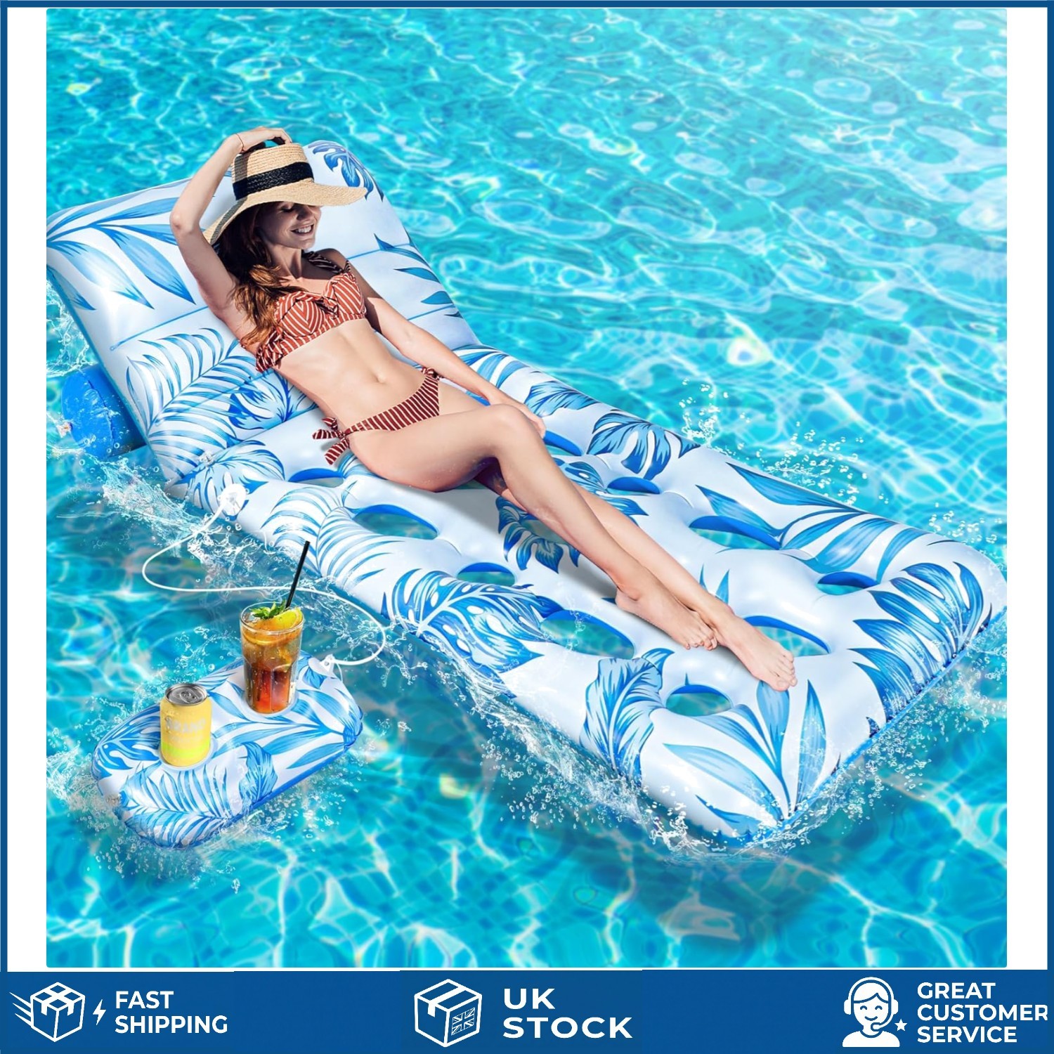 Deluxe Tropical Inflatable Pool Lounger Water Hammock Float 71x30 Inch