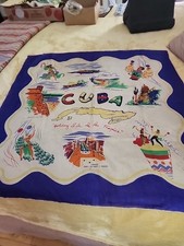 Vintage 50s Cuba Souvenir Large Silk Scarf 34" Sq 45
