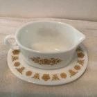 Vintage Pyrex Gravy Boat and Underplate Saucer - Butterfly Gold pattern