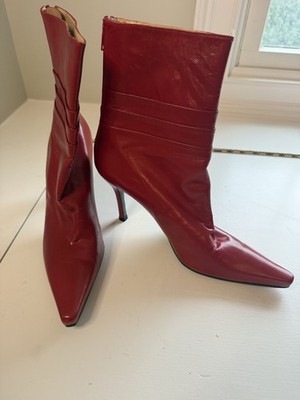 Stuart Weitzman Women's Heeled Red Leather Ankle Boots Size US 9.5 AA [jb]