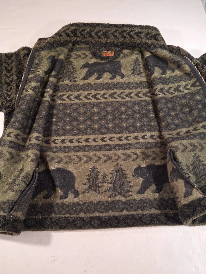 Abrigo Chaqueta de Peluche Vintage Años 80 Alpes Polar Talla Grande Oso Verde Bosque Cremallera Cómodo  Foto 3 de 4