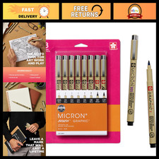 Fineliner Pens Set - Black Assorted Points, 8 Pack, Perfect for Art Drawing