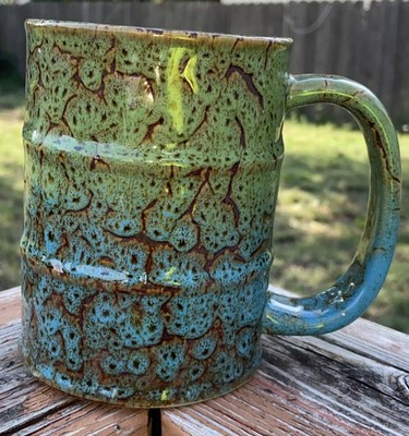 Large 20 Ounce Ceramic Coffee Mug Cup Turquoise Green Brown NICE