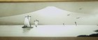 VINTAGE PAINTING FRAMED MT FUJI SAILBOATS BAGODA BIRDS TREES 15" L X 5 1/2" T — photo 5
