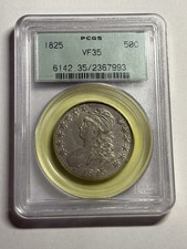 1825 Capped Bust Half Dollar PCGS VF35 OGH Tough Old Green Holder Nice Strike