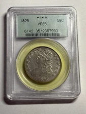 1825 Capped Bust Half Dollar PCGS VF35 OGH Tough Old Green Holder Nice Strike