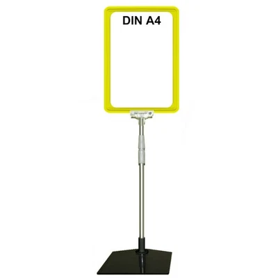 GEBAR VP344= Plakatständer DIN A4 Rahmen gelb Stahlfuß ALU Teleskoprohr Plakat Werbung
