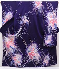6210T12z1150 Japanese Kimono Silk FURISODE Flower Dark purple
