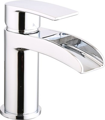 Femund Mono Waschtischarmatur poliert Chrom modern Wasserfall Mischbatterie Bad