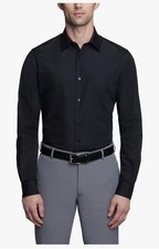 Van Heusen Mens Regular fitted Dress Button Shirt Large 16.5 34-35 Black Solid