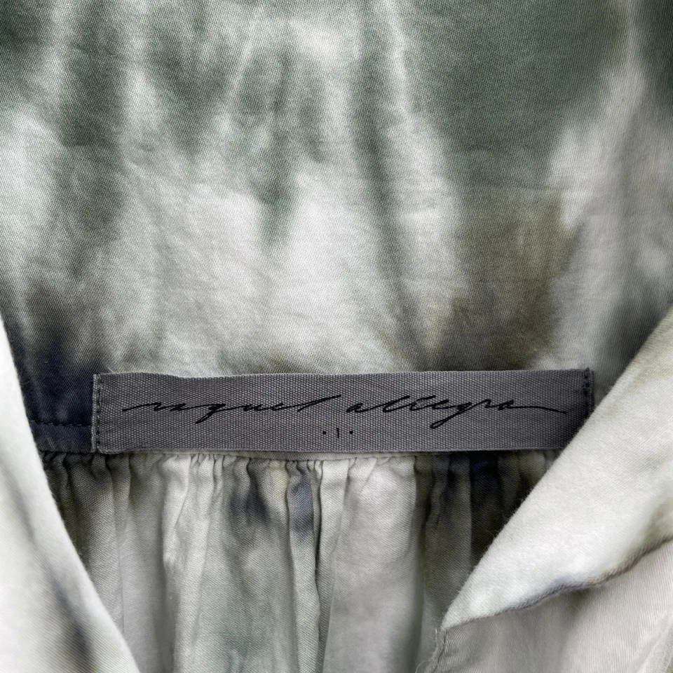 Raquel Allegra Dress Small Green Tie Dye Button Tiered Midi Collared USA Boho - Image 3 of 4