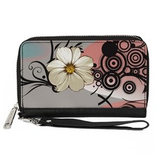 PU Zip Around Wallet Rectangle Flowers w/Filigree Pink