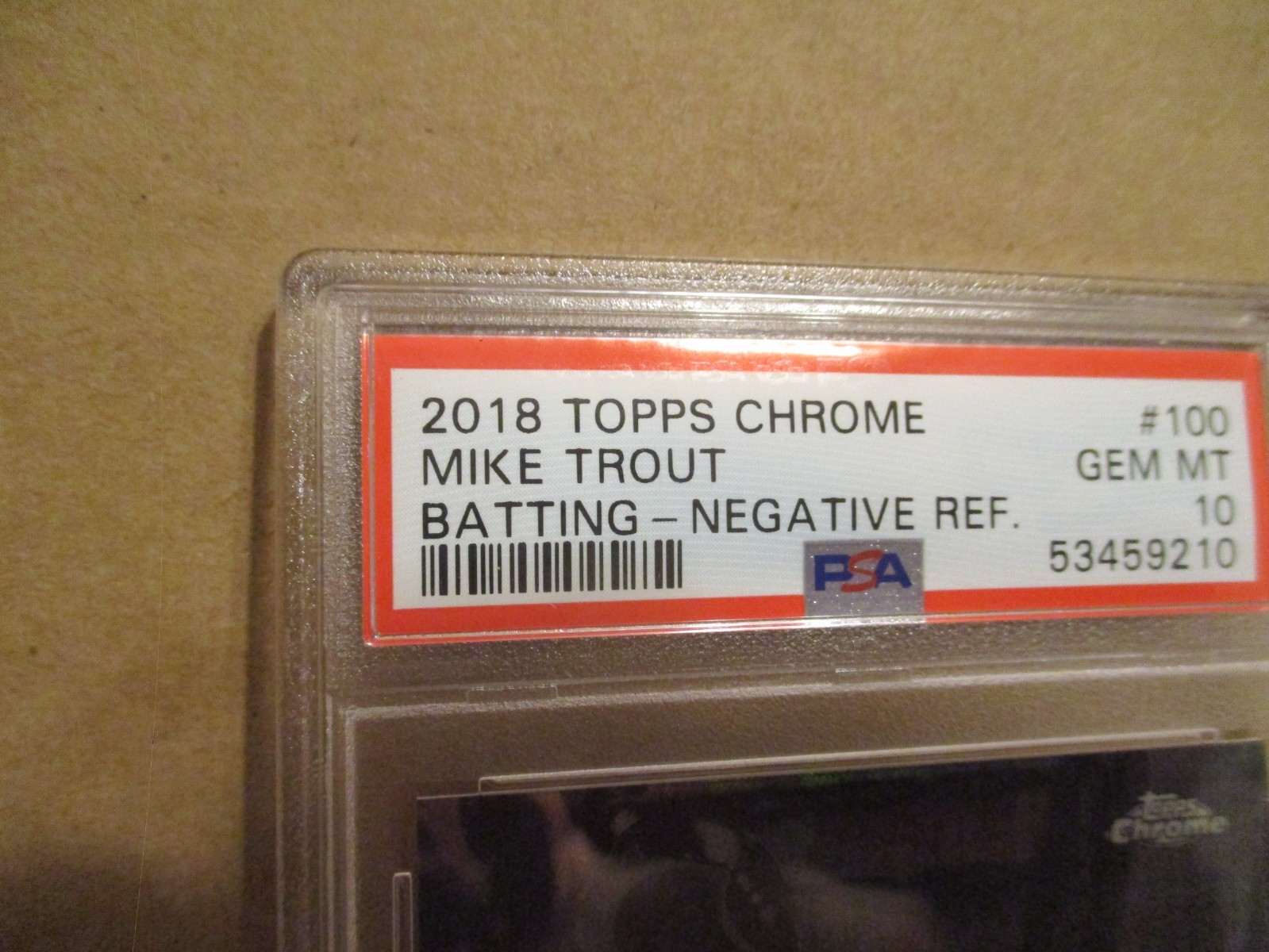 2018 TOPPS CHROME MIKE TROUT #100 BATTING NEGATIVE REFRACTOR PSA 10 GEM MINT! view 3