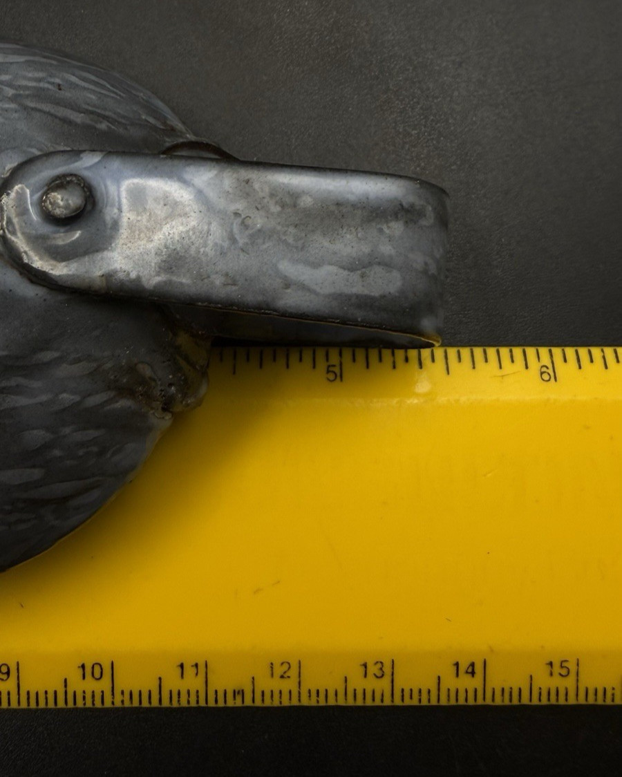 GRANITEWARE Gray Enamel SPOON SHAPED SCOOP w loop Handle Antique Vintage