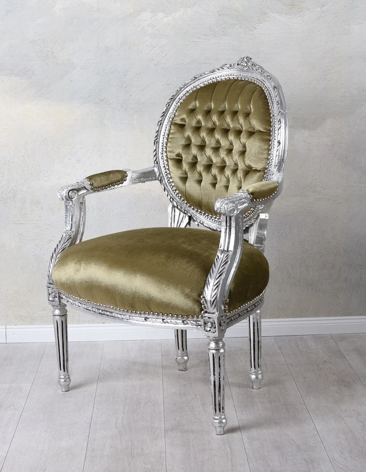 Poltrona Braccioli Antico Sedia Barocco Argento Velluto Sala da Pranzo con - Immagine 4 di 4