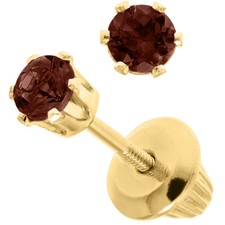 14K Yellow Gold 3mm Garnet Baby Stud Earrings-January