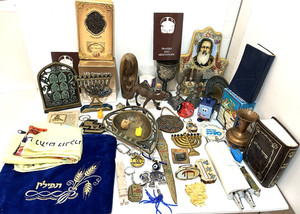 Vintage Large Judaica Lot Menorah Mezuzah Candle Holder Kiddush Cup Judaism Plus