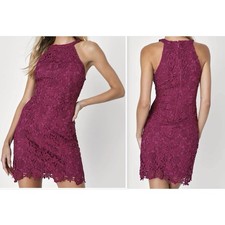 Lulus Womens Love Poem Magenta Lace Mini Dress Halter Neckline Large