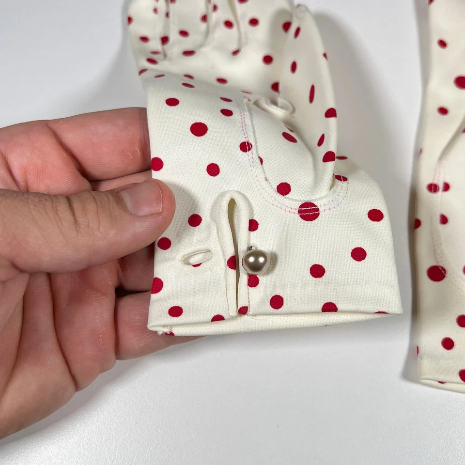Guantes de vestir vintage de nailon a lunares Aris años 50 rojo blanco Alemania zona EE. UU. 8,5 pulgadas Foto 4 de 4