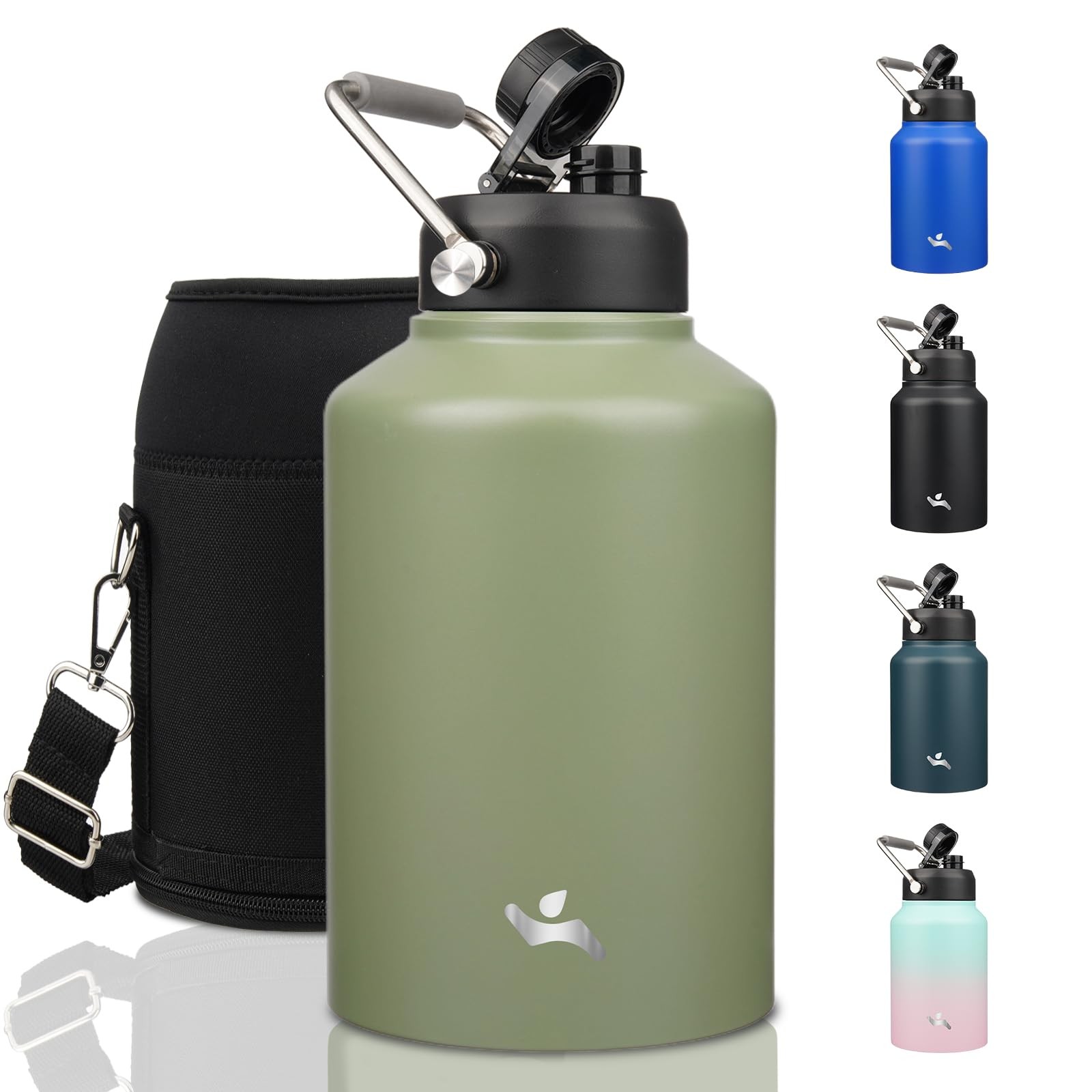 1 Gallon Jug with Handle,128 oz Insulated Water Bottle with Carrying Pouch, D...