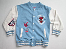 Marvel Spiderman Varsity Bomber Jacket Boys Sz 6 Graphic Print Blue White