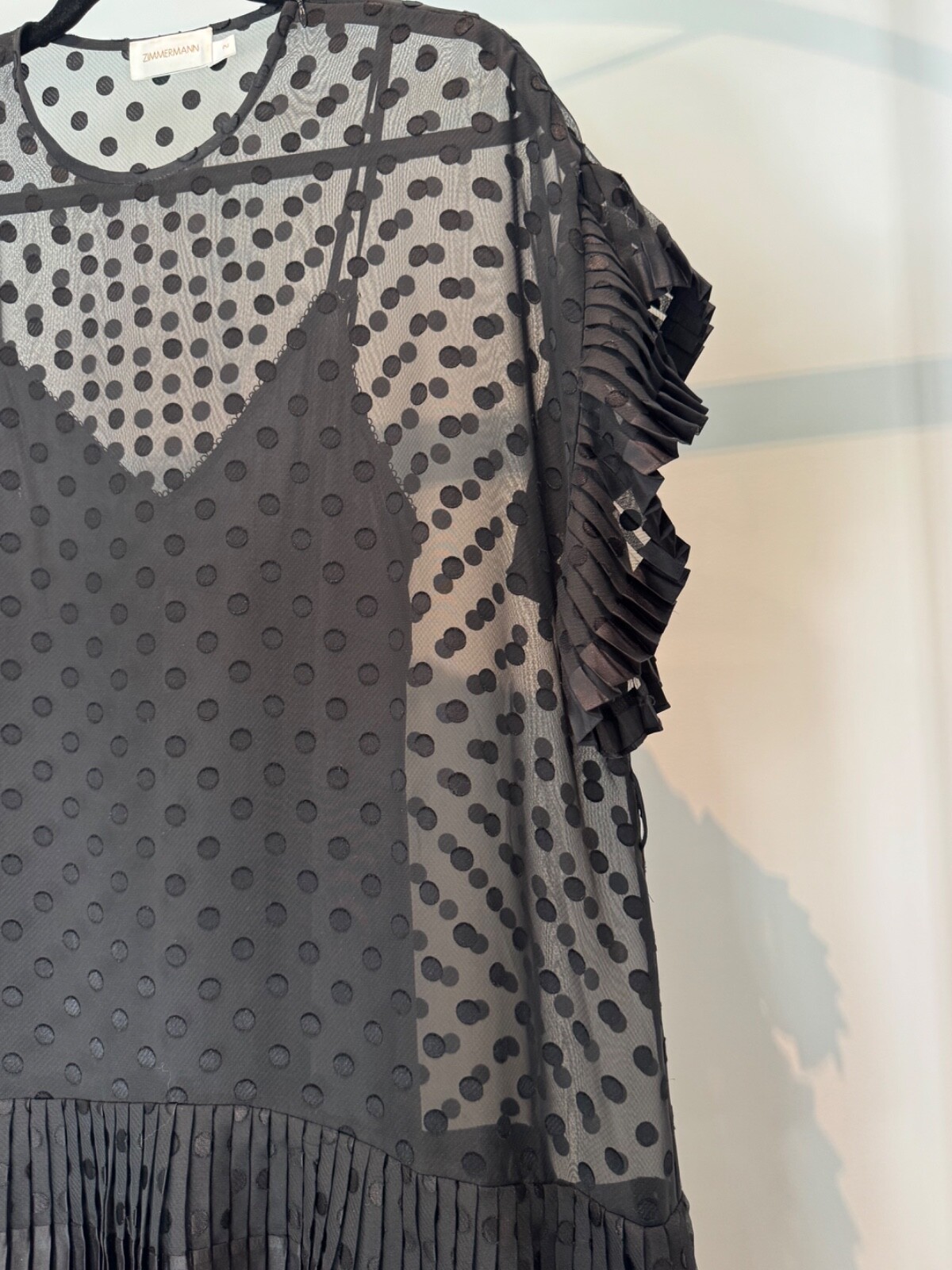 Zimmermann Black Dress Sheer, Ruffles, Polkadots, Size 2
