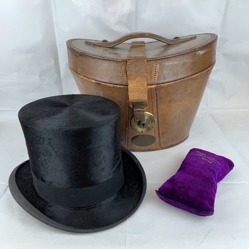 Antique Leather Top Hat Case / Box 