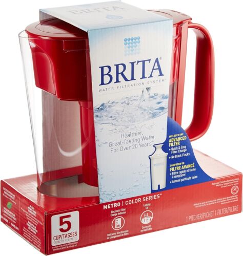 Brita Small 5 Cup Water Filter Pitcher with 1 Standard Filter, BPA Free – RED - Afbeelding 1 van 3